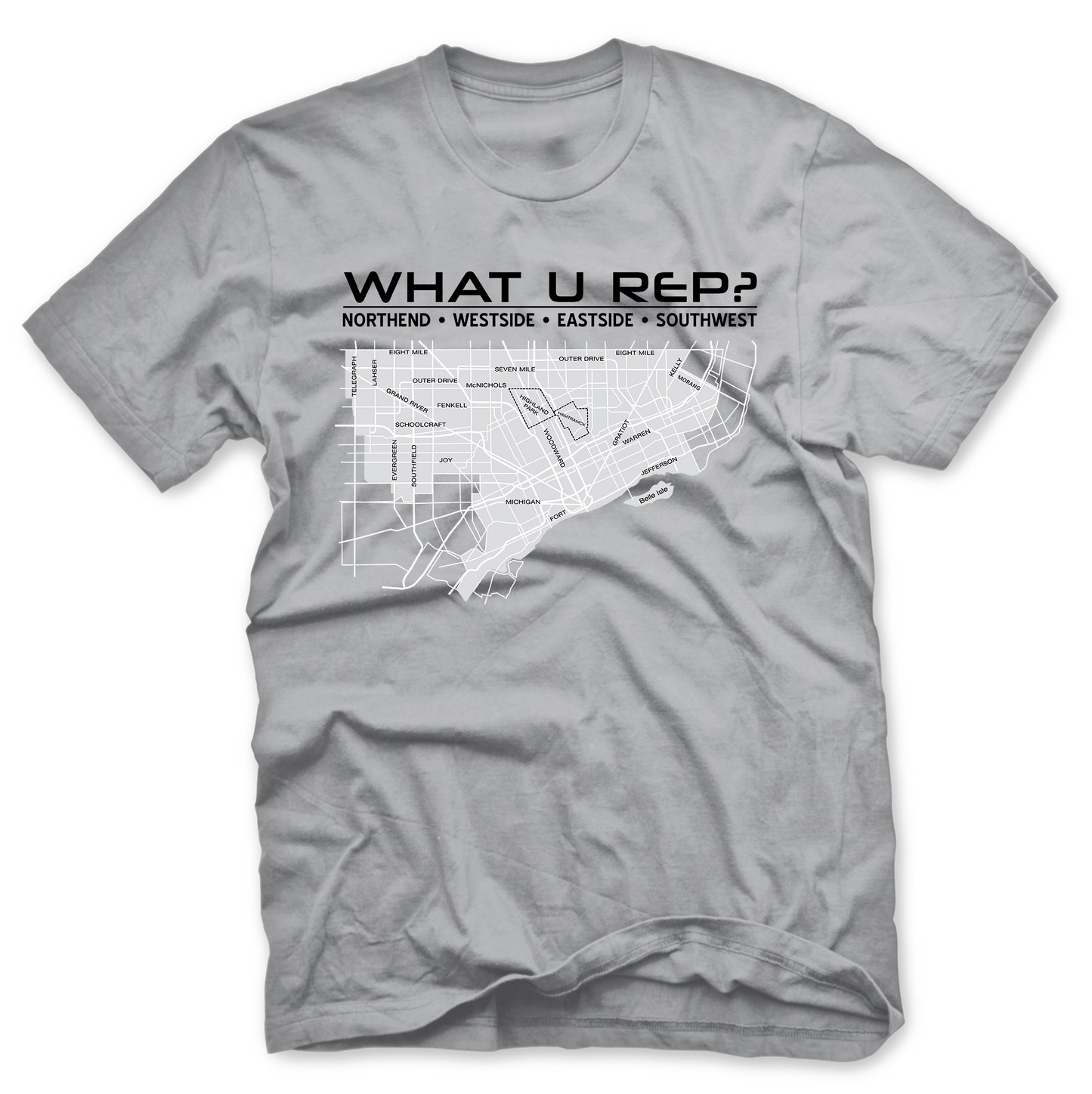 What U Rep? Detroit GREY Unisex T-shirt NEW