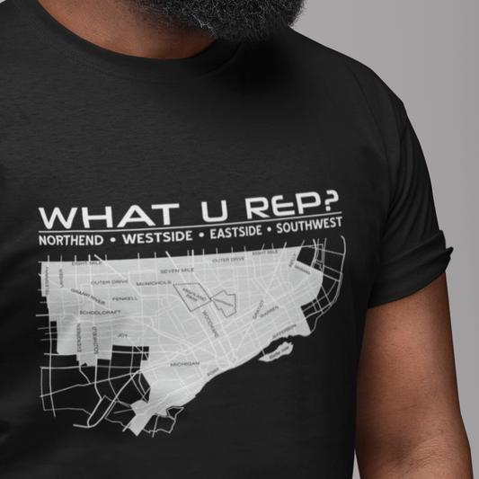 What U Rep? Detroit BLACK Unisex T-shirt NEW