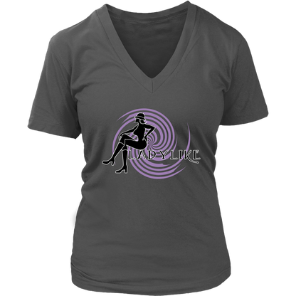 Ladylike V-Neck Womens T-shirt-Black and Purple