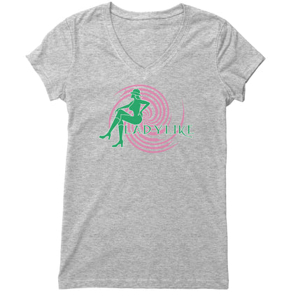 Ladylike Women's V-Neck T-shirt-Pink and Green