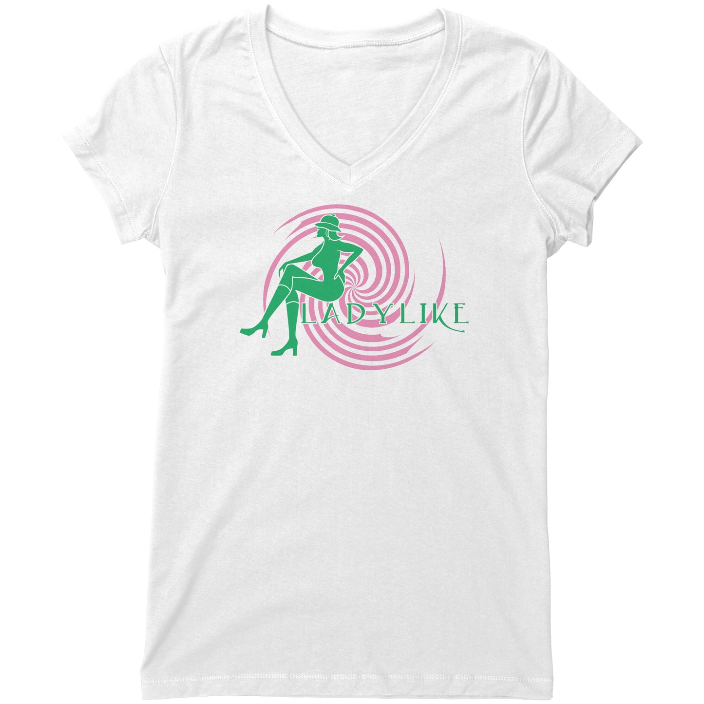 Ladylike Women's V-Neck T-shirt-Pink and Green