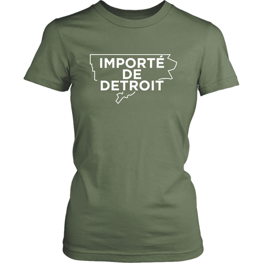 Importe de Detroit military green and white womens T-shirt