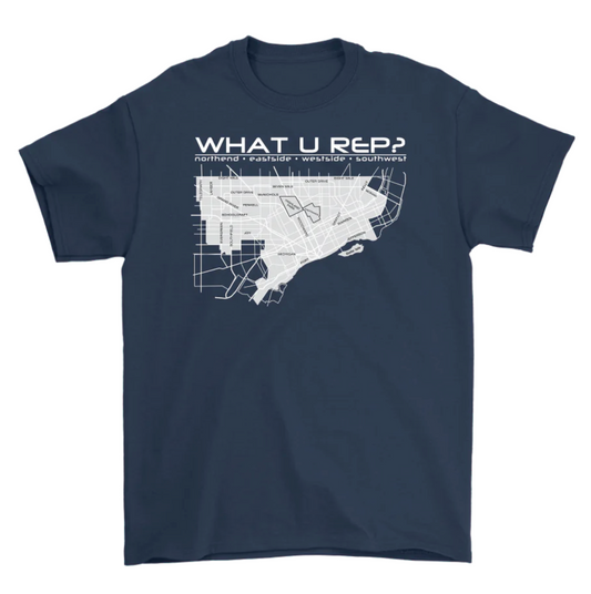 What U Rep? Detroit NAVY Unisex T-shirt NEW - POS