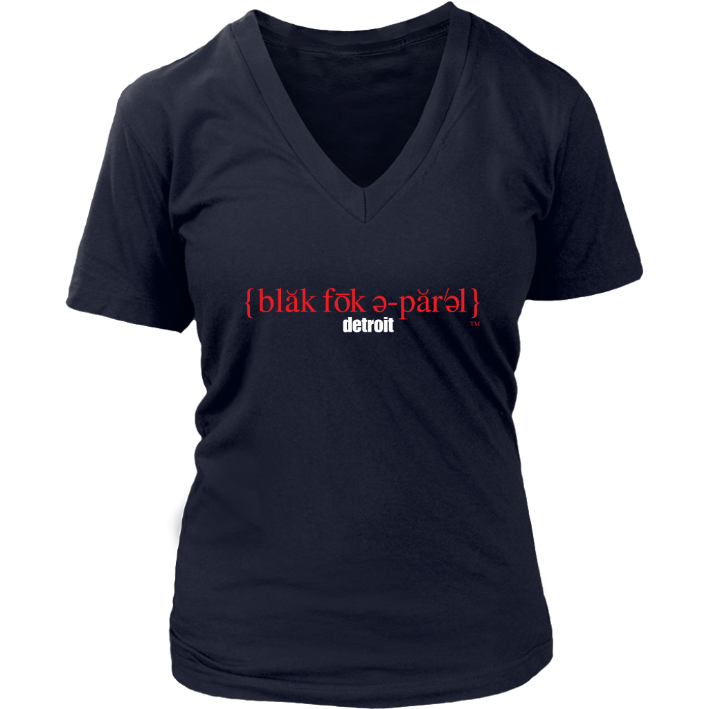 The Blackfokapparel Definition Red Logo Navy Women's V-Neck T-Shirt