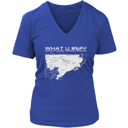 What U Rep? Detroit Womens V-Neck T-shirt - Multiple Colors