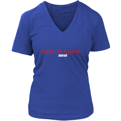 The Blackfokapparel Definition Red Logo Royal Women's V-Neck T-Shirt
