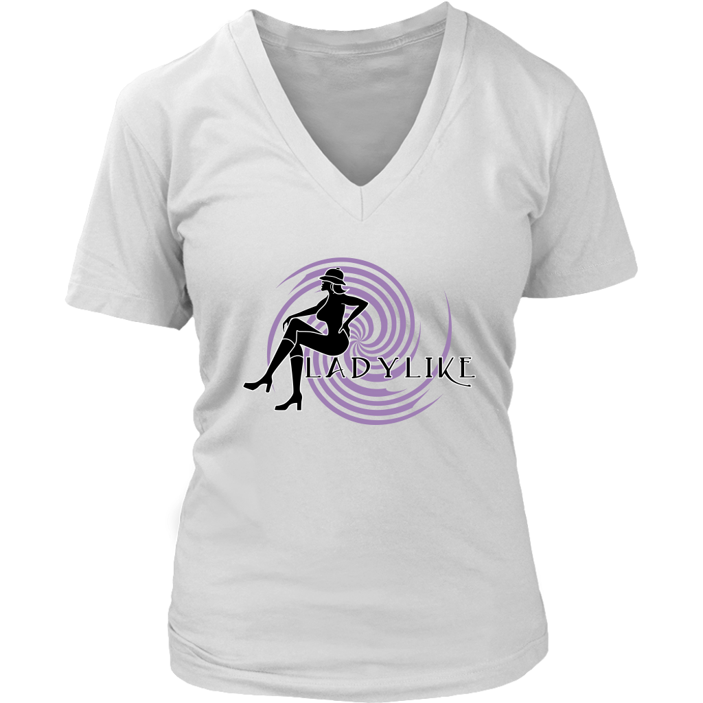 Ladylike V-Neck Womens T-shirt-Black and Purple