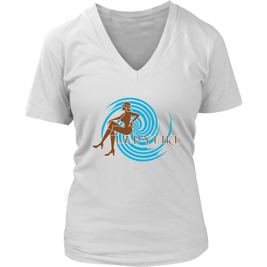 Ladylike V-Neck Womens T-shirt-Brown and Turquoise