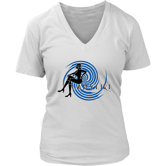 Ladylike V-Neck Womens T-shirt-Black and Royal