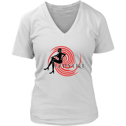 Ladylike V-Neck Womens T-shirt-Black and Red