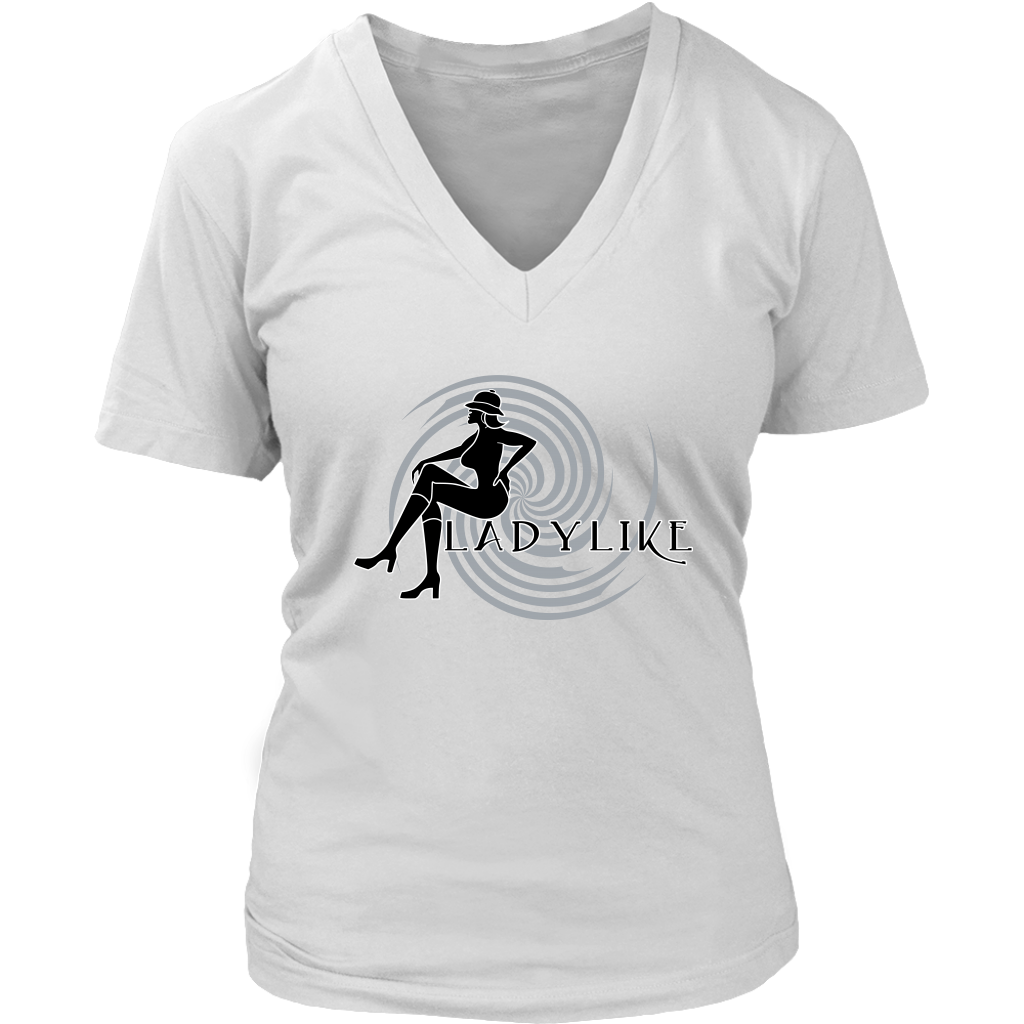 Ladylike Womens V-neck T-shirt-Black and Grey