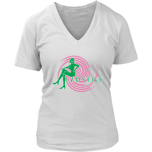 Ladylike Women's V-Neck T-shirt-Pink and Green