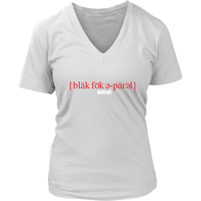 The Blackfokapparel Definition Red Logo White Women's V-Neck T-Shirt