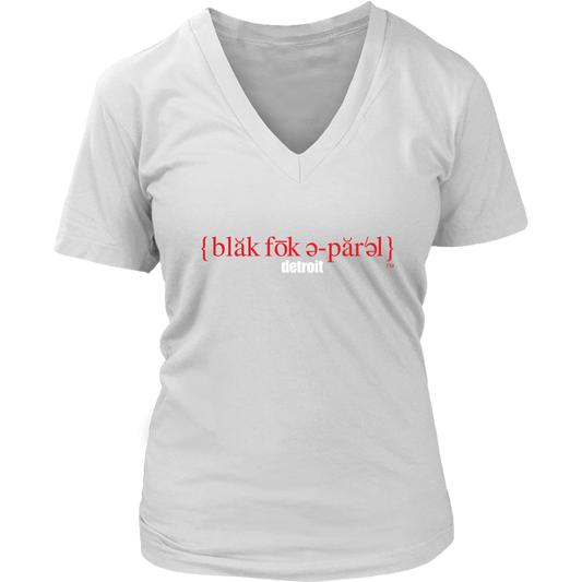 The Blackfokapparel Definition Red Logo White Women's V-Neck T-Shirt