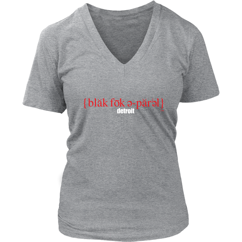 The Blackfokapparel Definition Red Logo Grey Women's V-Neck T-Shirt