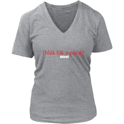 The Blackfokapparel Definition Red Logo Grey Women's V-Neck T-Shirt