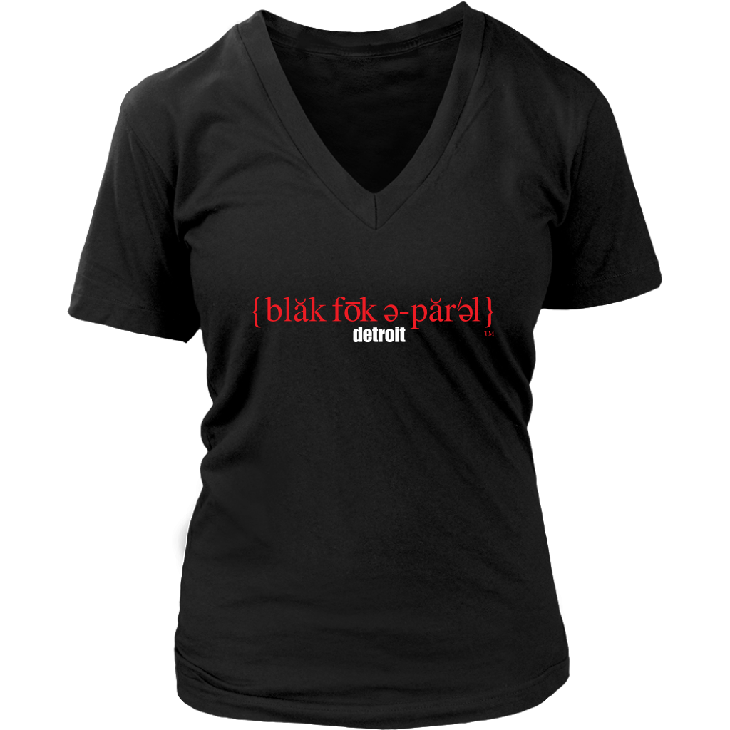 The Blackfokapparel Definition Red Logo Black Women's V-Neck T-Shirt