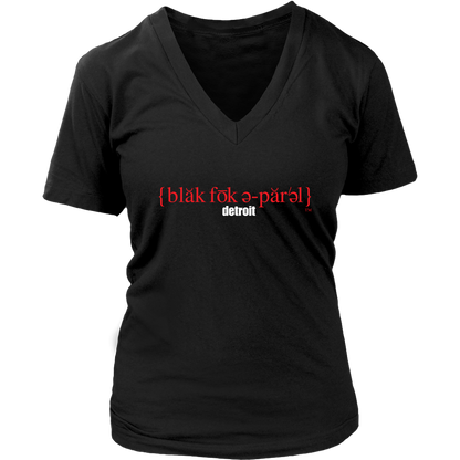 The Blackfokapparel Definition Red Logo Black Women's V-Neck T-Shirt