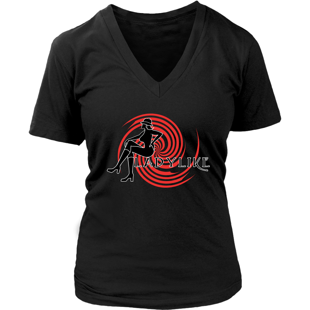 Ladylike V-Neck Womens T-shirt-Black and Red