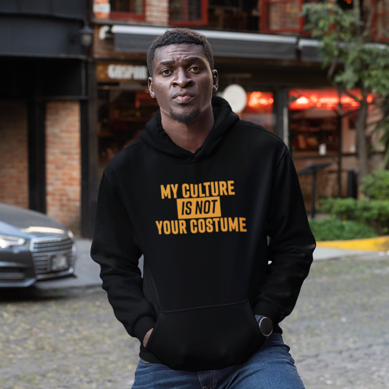 My Culture Is Not Your Costume Black Orange Hoodie