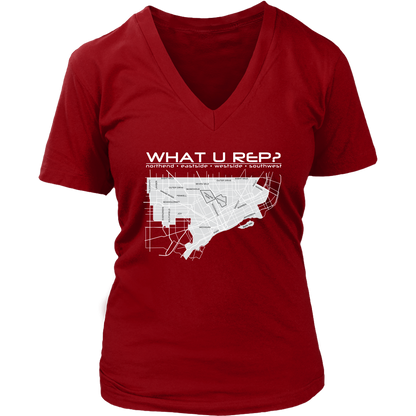What U Rep? Detroit Womens V-Neck T-shirt - Multiple Colors
